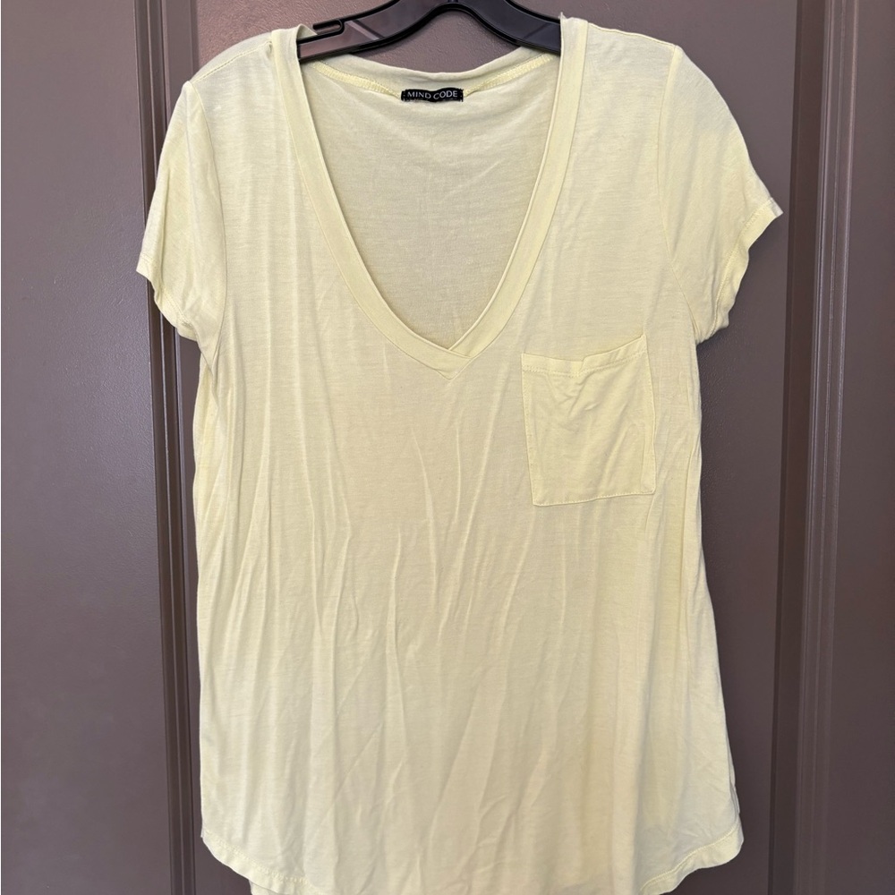 Mind Code Soft Yellow V-Neck Tee